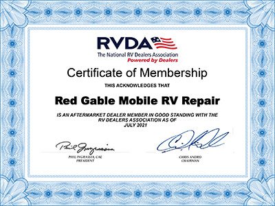 Red Gable Mobile RV Repair Membership Cert